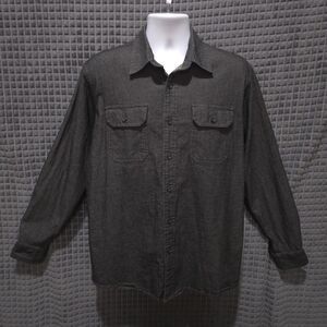 Black Denim Long Sleeve Shirt MensM Button Collared Lightweight Western Grunge
